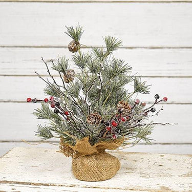 Frosted Tree w Pinecone & Red Berry Small - The Fox Decor